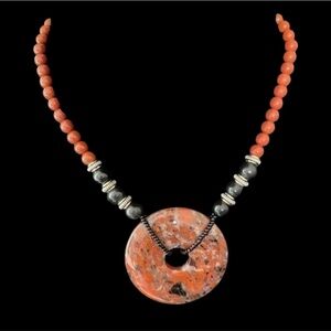 Artisan 925 Silver Red Black Agate Medallion Beaded Statement Choker Necklace